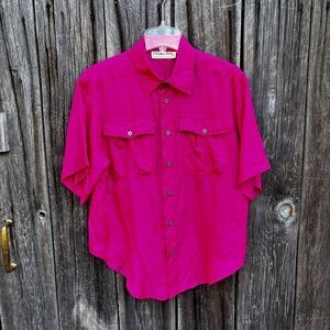 Casual Corner Fuchsia 100% Silk Blouse and Parachute Pants. Vintage 80’s size L